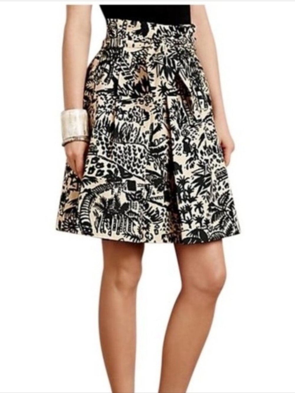 Anthropologie Coery Lynn Caulter Black & Cream Printed A-Line Skirt